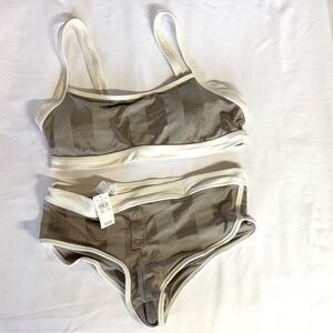 aerie Two-Piece Swim Set in Taupe and Cream
